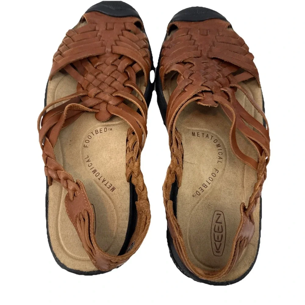 KEEN Fisherman Sandals Women 8 Brown Leather Woven Closed Toe Outdoor Comfort